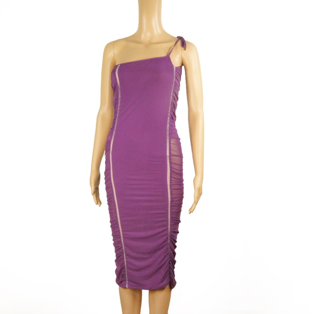 NWT Outcast Australia Purple Asymmetrical Halter Bodycon Midi Dress